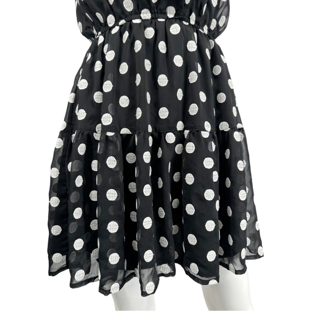 Embroidered Black and White Polka Dot ruffle Sleeve Dress - Picture 2 of 4